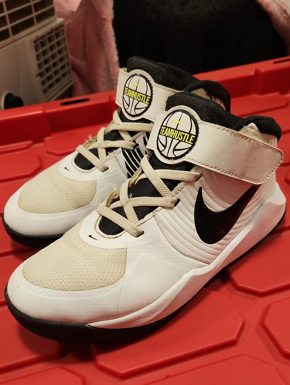 Nike Kids White & Black Team Hustle Mid-Top Sneakers